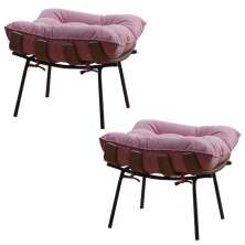 Kit 2 Puffs Decorativos Sala de Estar Abel Base de Madeira Preto Suede Rosa G41 - Gran Belo