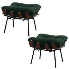 Kit 2 Puffs Decorativos Sala de Estar Abel Base de Madeira Preto Suede Verde - Gran Belo