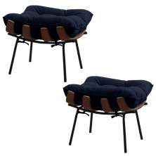 Kit 2 Puffs Decorativos Sala de Estar Abel Base de Madeira Preto Veludo Azul G41 - Gran Belo