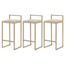 Kit 3 Banquetas Decorativa Jasmine Base Gold Veludo Bege G41 - Gran Belo