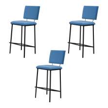 Kit 3 Banquetas Fixa Decorativa Base de Aço Marcius Linho Azul Jeans G17 - Gran Belo