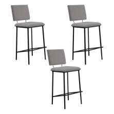 Kit 3 Banquetas Fixa Decorativa Base de Aço Marcius Linho Cinza G17 - Gran Belo