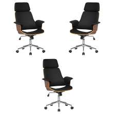 Kit 3 Cadeira de Escritório Home Office Decorativas Casemiro PU c/Regulagem de Altura Base Giratória Preto G56 - Gran Belo