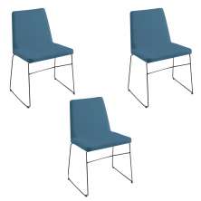 Kit 3 Cadeiras Decorativa Sala de Jantar Anne Linho Azul G17 - Gran Belo