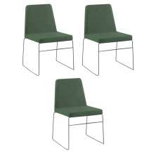 Kit 3 Cadeiras Decorativa Sala de Jantar Anne Linho Verde G17 - Gran Belo