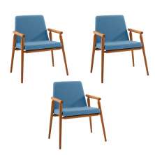 Kit 3 Cadeiras Decorativa Sala de Jantar Sidnei Linho Azul G17 - Gran Belo