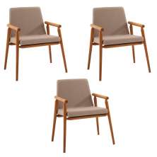 Kit 3 Cadeiras Decorativa Sala de Jantar Sidnei Linho Bege G17 - Gran Belo