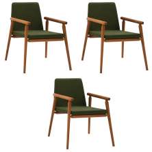 Kit 3 Cadeiras Decorativa Sala de Jantar Sidnei Veludo Verde G17 - Gran Belo