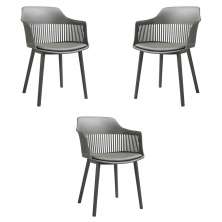 Kit 3 Cadeiras Decorativas Prescott Sala de Jantar PP/PU Cinza G56 - Gran Belo