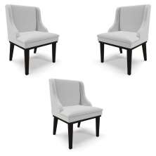 Kit 3 Cadeiras Decorativas Sala de Jantar Base Fixa de Madeira Firenze Linho Cinza/Preto G19 - Gran Belo