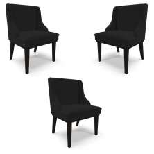 Kit 3 Cadeiras Decorativas Sala de Jantar Base Fixa de Madeira Firenze Linho Preto G19 - Gran Belo