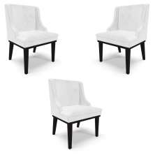Kit 3 Cadeiras Decorativas Sala de Jantar Base Fixa de Madeira Firenze PU Branco Brilho/Preto G19 - Gran Belo