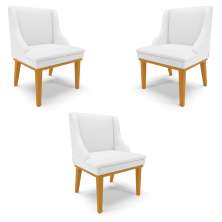 Kit 3 Cadeiras Decorativas Sala de Jantar Base Fixa de Madeira Firenze PU Branco Fosco/Castanho G19 - Gran Belo