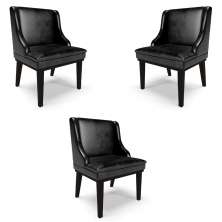 Kit 3 Cadeiras Decorativas Sala de Jantar Base Fixa de Madeira Firenze PU Preto Brilho G19 - Gran Belo