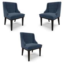 Kit 3 Cadeiras Decorativas Sala de Jantar Base Fixa de Madeira Firenze Suede Azul Marinho/Preto G19 - Gran Belo