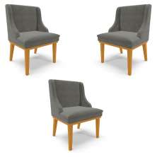Kit 3 Cadeiras Decorativas Sala de Jantar Base Fixa de Madeira Firenze Suede Grafite/Castanho G19 - Gran Belo