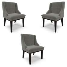 Kit 3 Cadeiras Decorativas Sala de Jantar Base Fixa de Madeira Firenze Suede Grafite/Preto G19 - Gran Belo