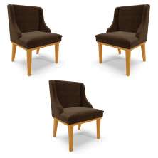 Kit 3 Cadeiras Decorativas Sala de Jantar Base Fixa de Madeira Firenze Suede Marrom/Castanho G19 - Gran Belo