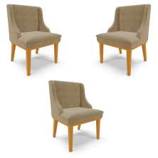Kit 3 Cadeiras Decorativas Sala de Jantar Base Fixa de Madeira Firenze Suede Nude/Castanho G19 - Gran Belo