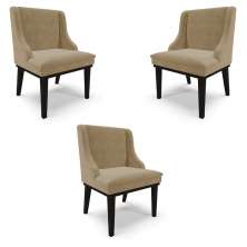 Kit 3 Cadeiras Decorativas Sala de Jantar Base Fixa de Madeira Firenze Suede Nude/Preto G19 - Gran Belo