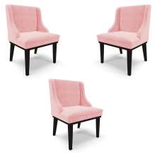 Kit 3 Cadeiras Decorativas Sala de Jantar Base Fixa de Madeira Firenze Suede Rosa Bebê/Preto G19 - Gran Belo