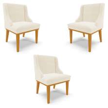 Kit 3 Cadeiras Decorativas Sala de Jantar Base Fixa de Madeira Firenze Veludo Bege/Castanho G19 - Gran Belo