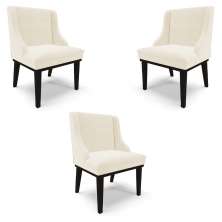 Kit 3 Cadeiras Decorativas Sala de Jantar Base Fixa de Madeira Firenze Veludo Bege/Preto G19 - Gran Belo