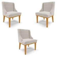 Kit 3 Cadeiras Decorativas Sala de Jantar Base Fixa de Madeira Firenze Veludo Cinza/Castanho G19 - Gran Belo