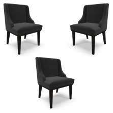 Kit 3 Cadeiras Decorativas Sala de Jantar Base Fixa de Madeira Firenze Veludo Preto G19 - Gran Belo
