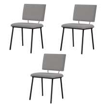Kit 3 Cadeiras Decorativas Sala de Jantar Fennel Linho Cinza G17 - Gran Belo