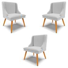 Kit 3 Cadeiras Decorativas Sala de Jantar Pés Palito de Madeira Firenze Linho Cinza/Natural G19 - Gran Belo