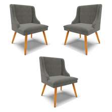 Kit 3 Cadeiras Decorativas Sala de Jantar Pés Palito de Madeira Firenze Suede Grafite/Natural G19 - Gran Belo