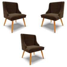 Kit 3 Cadeiras Decorativas Sala de Jantar Pés Palito de Madeira Firenze Suede Marrom/Natural G19 - Gran Belo