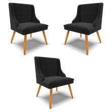 Kit 3 Cadeiras Decorativas Sala de Jantar Pés Palito de Madeira Firenze Suede Preto/Natural G19 - Gran Belo
