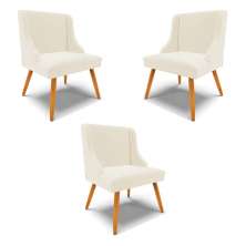Kit 3 Cadeiras Decorativas Sala de Jantar Pés Palito de Madeira Firenze Veludo Bege/Natural G19 - Gran Belo