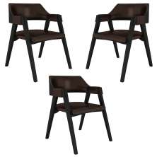 Kit 3 Cadeiras Sala de Jantar e Jogos Carteados Madeira Maciça Poker PU Marrom/Preto G42 - Gran Belo