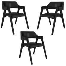 Kit 3 Cadeiras Sala de Jantar e Jogos Carteados Madeira Maciça Poker PU Preto/Preto G42 - Gran Belo