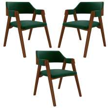 Kit 3 Cadeiras Sala de Jantar e Jogos Carteados Madeira Maciça Poker Veludo Verde/Imbuia G42 - Gran Belo