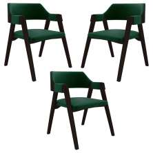 Kit 3 Cadeiras Sala de Jantar e Jogos Carteados Madeira Maciça Poker Veludo Verde/Tabaco G42 - Gran Belo