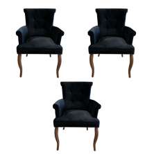 Kit 3 Cadeiras de Jantar Belford Veludo Preto Pés de Madeira Design Sofisticado G48 -  Gran Belo