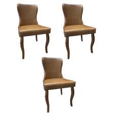 Kit 3 Cadeiras de Jantar Duque PU Marrom Design Elegante Pés Madeira G48 - Gran Belo