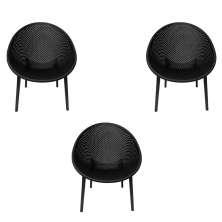Kit 3 Poltronas Área Externa de PP Marina com Base Desmontável Preto G56 - Gran Belo