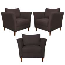 Kit 3 Poltronas Decorativa Sala de Estar Pés Palito Lubbock Couro Marrom G58 - Gran Belo