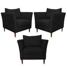 Kit 3 Poltronas Decorativa Sala de Estar Pés Palito Lubbock Couro Preto G58 - Gran Belo