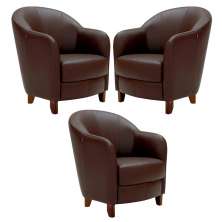 Kit 3 Poltronas Decorativas Sala de Estar Pés Madeira Kairós Couro Chocolate G03 - Gran Belo