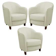 Kit 3 Poltronas Decorativas Sala de Estar Pés Madeira Kairós Couro Off White G03 - Gran Belo