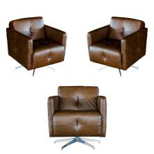 Kit 3 Poltronas Giratória para Sala de Estar Astana Couro Marrom Bicolor G40 - Gran Belo