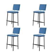 Kit 4 Banquetas Fixa Decorativa Base de Aço Marcius Linho Azul Jeans - Gran Belo