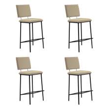 Kit 4 Banquetas Fixa Decorativa Base de Aço Marcius Linho Bege G17 - Gran Belo