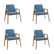 Kit 4 Cadeiras Decorativa Sala de Jantar Sidnei Linho Azul G17 - Gran Belo